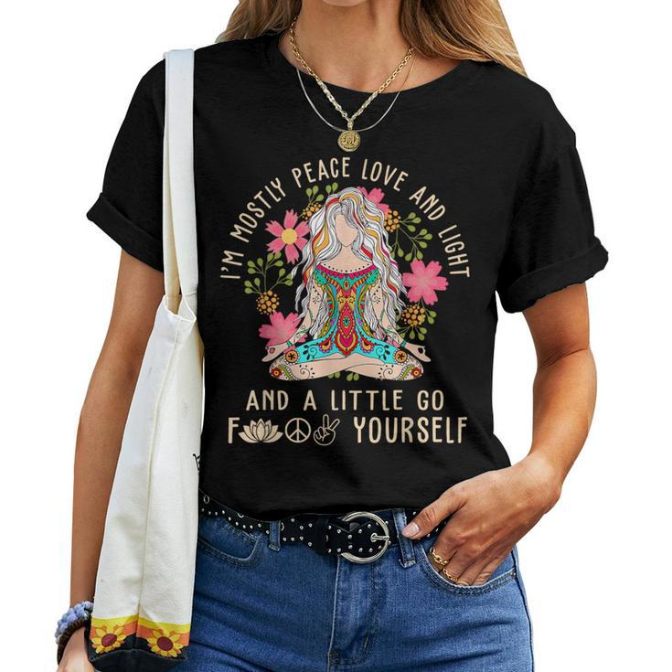 I'm Mostly Peace Love And Light Vintage Yoga Girl Meditation Women T-shirt