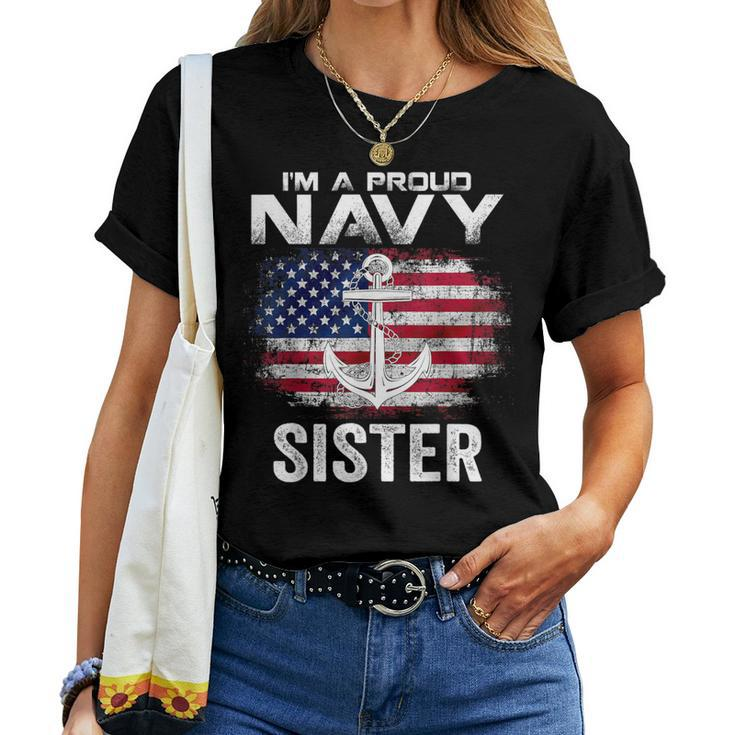 I'm A Proud Navy Sister With American Flag Veteran Women T-shirt