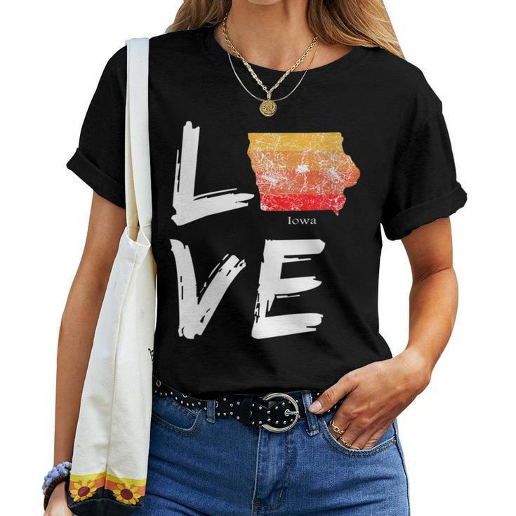 Iowa Ia Map Souvenir Love Distressed State Women T-shirt