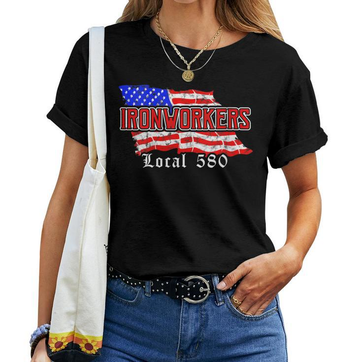 Ironworkers Local 580 Nyc American Flag Patriotic Women T-shirt