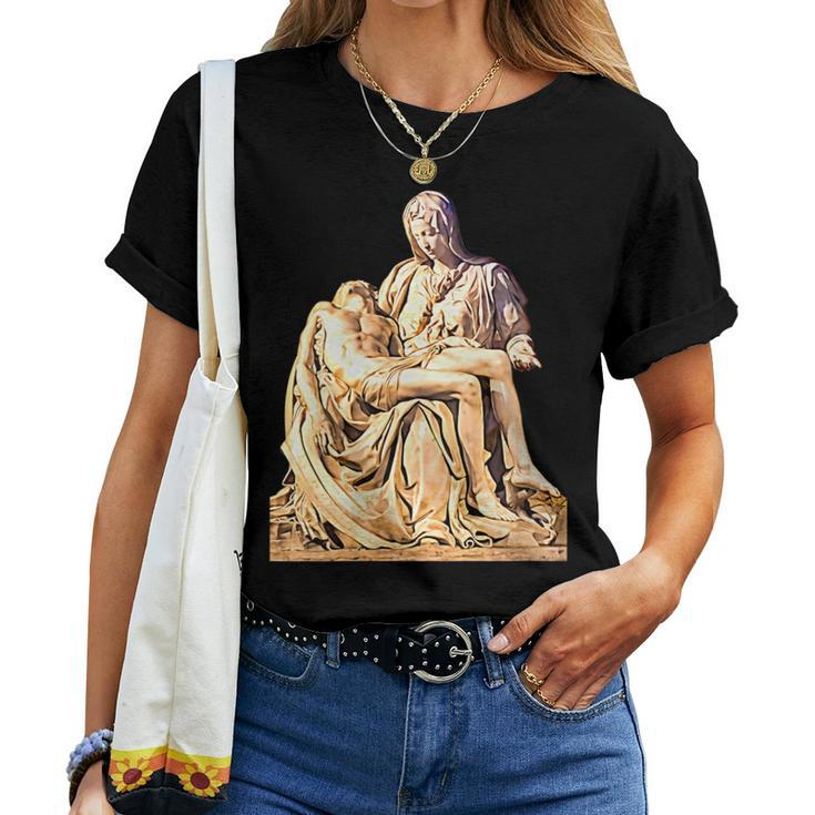 Italian Sculptor Michelangelo Pieta Statue Jesus Mother Mary Women T-shirt