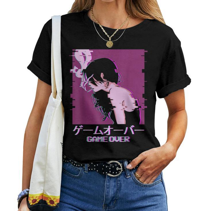 Japanese Vaporwave Sad Anime Girl Game Over Aesthetic Women T-shirt