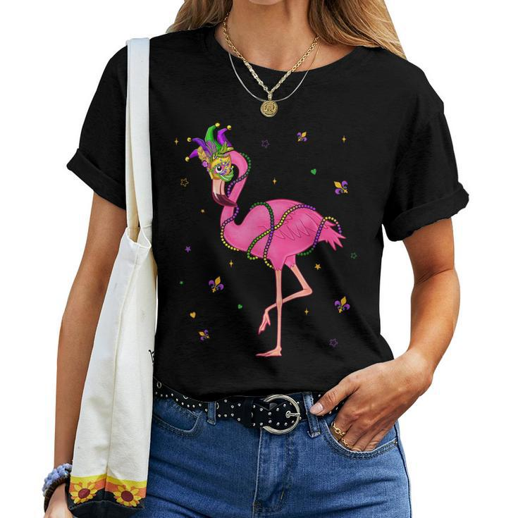 Jester Flamingo Beads Mardi Gras Fat Tuesday Parade Girls Women T-shirt