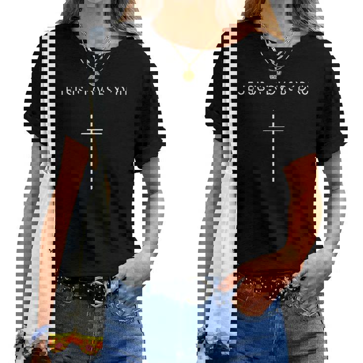 Jesus Loves You Cross Minimalist Christian Religious Jesus Women T-shirt