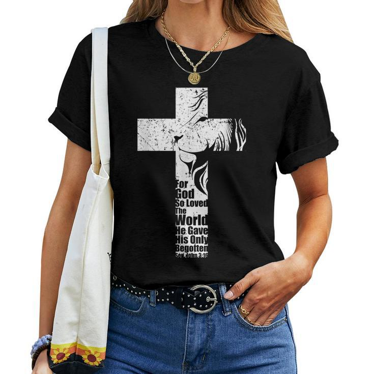 John 316 Christian Cross Lion Bible Verse Sayings Men Women T-shirt