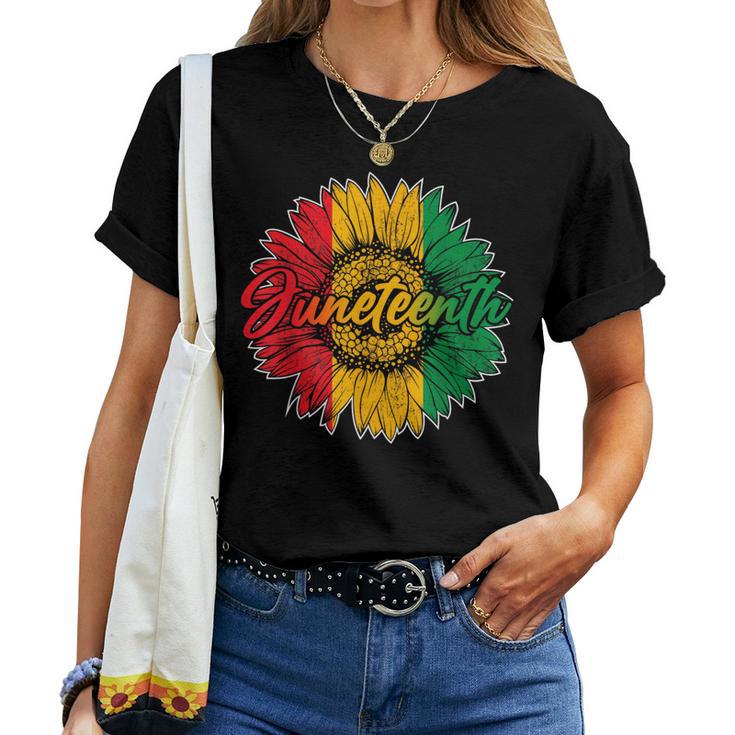 Junenth Sunflower African American Junenth Women T-shirt