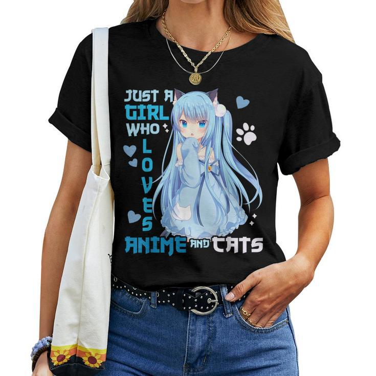 Just A Girl Who Loves Anime And Cats Kawaii Otaku Girl Women T-shirt