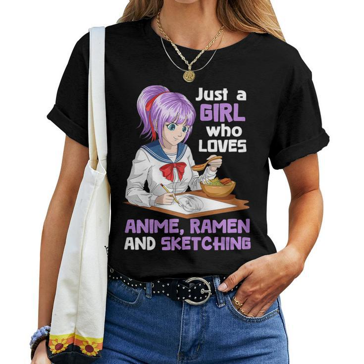 Just A Girl Who Loves Anime Ramen And Sketching Japan Anime Women T-shirt