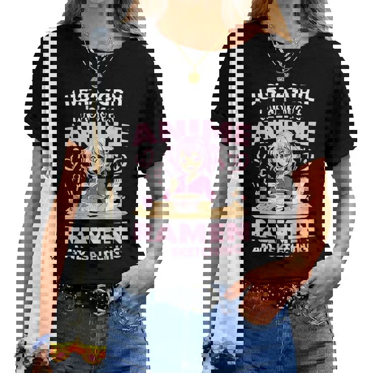 Just A Girl Who Loves Anime Ramen And Sketching Anime Women T-shirt