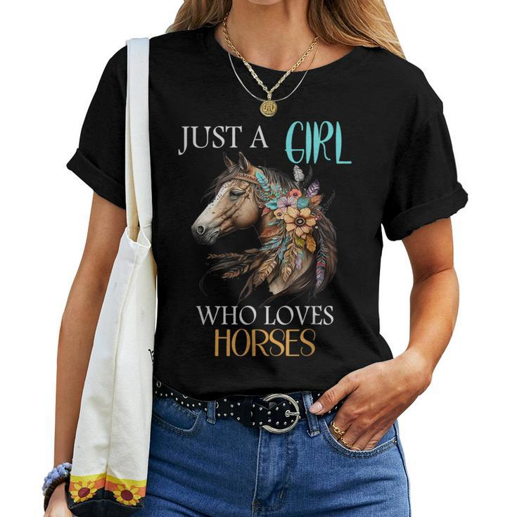 Just A Girl Who Loves Horses Horse Boho Vintage Woman Girl Women T-shirt