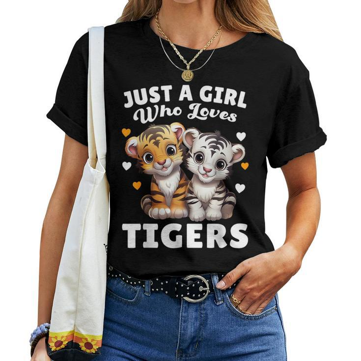 Just A Girl Who Loves Tigers Cute Baby Tigers & Hearts Women T-shirt