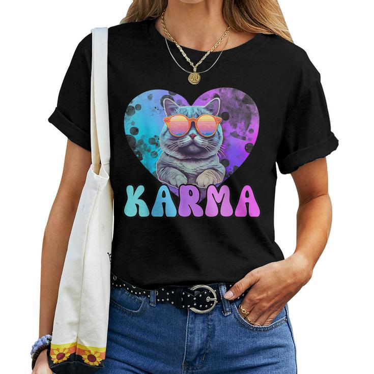 Karma Groovy Letters Concert Summer Heart Cat Lover Women T-shirt
