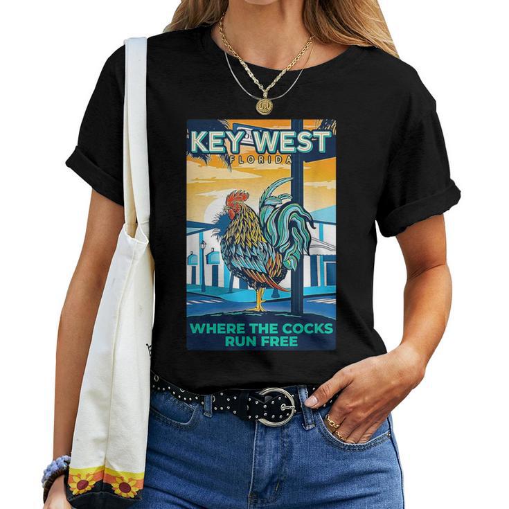 Key West Florida Rooster Where The Chicken Run Free Women T-shirt