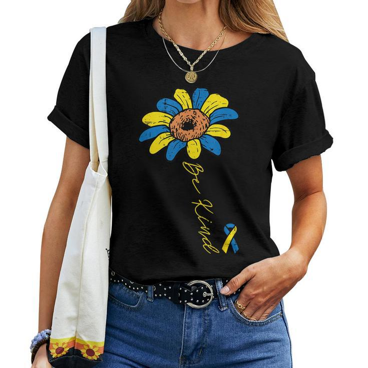 Be Kind Flower Down Syndrome Ribbon Awareness T21 Girl Women T-shirt