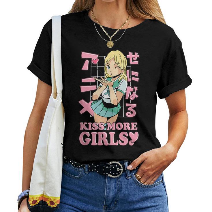 Kiss More Girls Anime Kawaii Cute Lesbian Lgbt Pride Month Women T-shirt