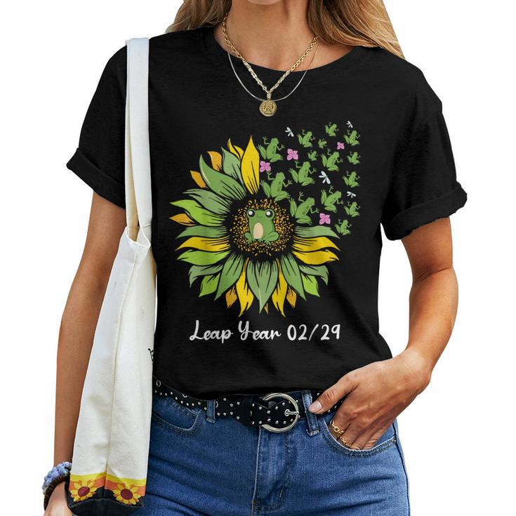 Leap Year Flying Frogs Sunflower Feb 29 2024 Women T-shirt