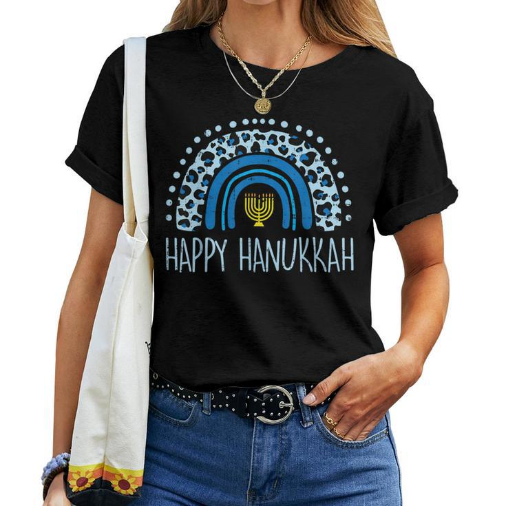 Leopard Rainbow Happy Hanukkah Chanukah Jew Girls Kid Women T-shirt