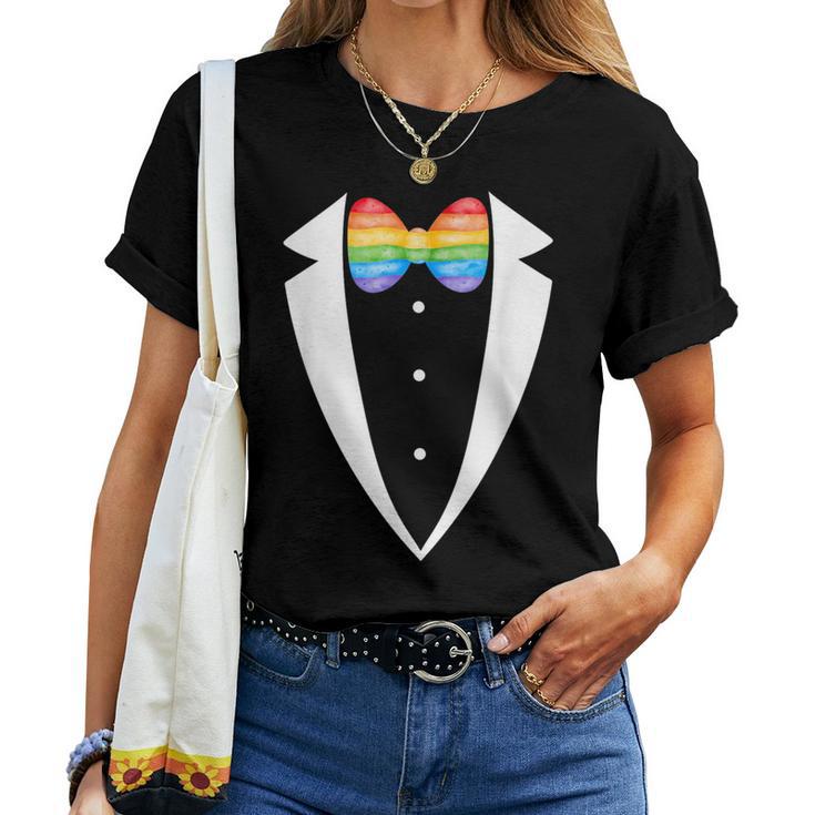 Lgbtq Tuxedo Rainbow Tuxedo Suspenders Gay Pride Month Women T-shirt