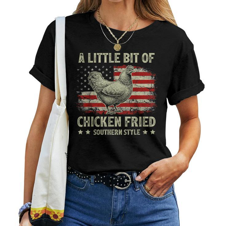 A Little Bit Of Chicken Fried Southern Style Usa Flag Women T-shirt