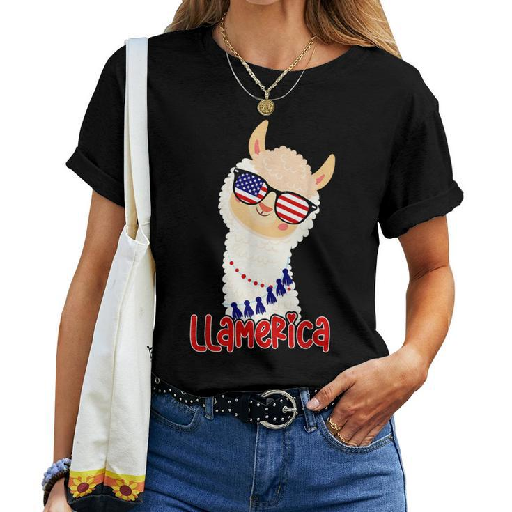 Llamerica Llama Patriotic 4Th Of July Veteran Flag Day Women T-shirt