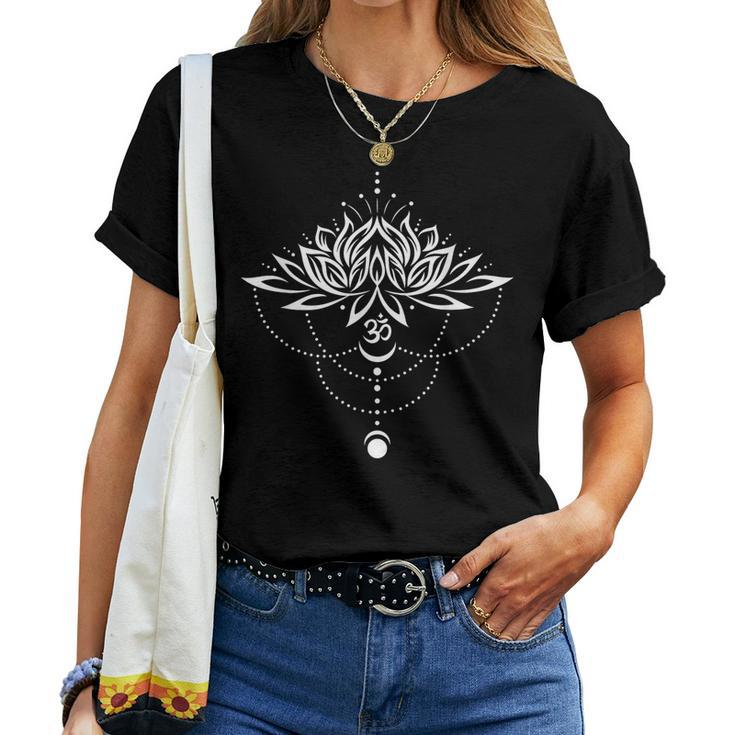 Lotus Flower With Om Symbol And Moon Yoga Meditation Women T-shirt
