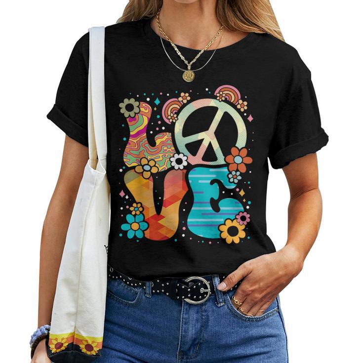 Love Peace Sign Floral Retro 70Er 80Er Jahre Kostüm Hippie T-shirt Frauen