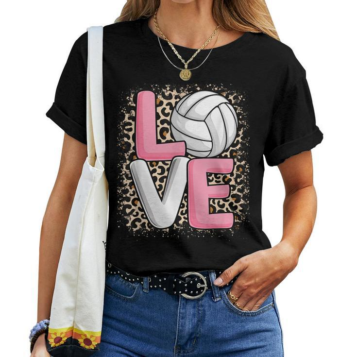 Love Volleyball Leopard Print Girls Volleyball Lover Women T-shirt