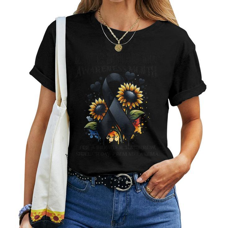 May Is Melanoma Awareness Month Sunflower Black Ribbon Women T-shirt