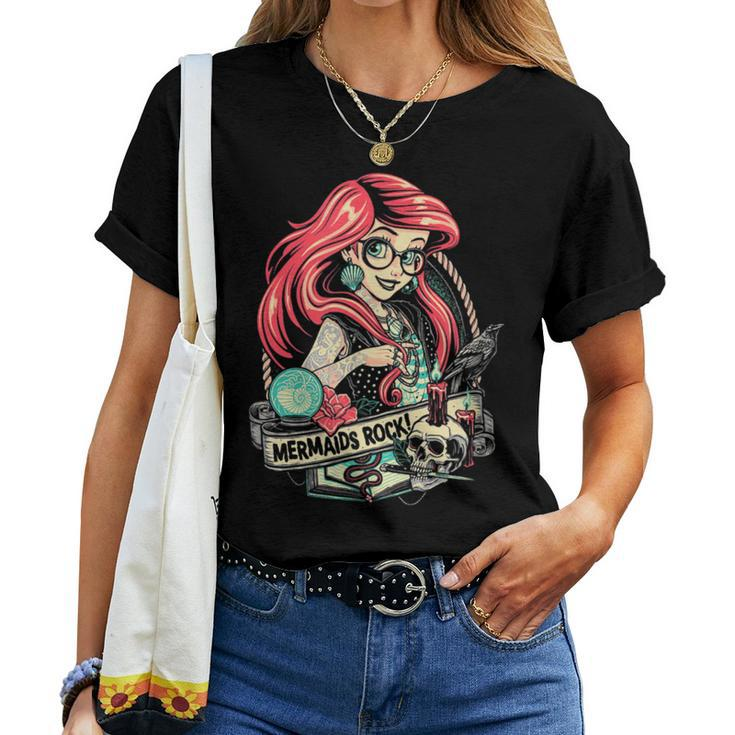 Mermaids Rock Gothic Dark Metal Goth Tattoos Girl Women T-shirt