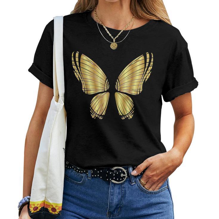 Metallic Gold Butterfly Garden Flying Women T-shirt