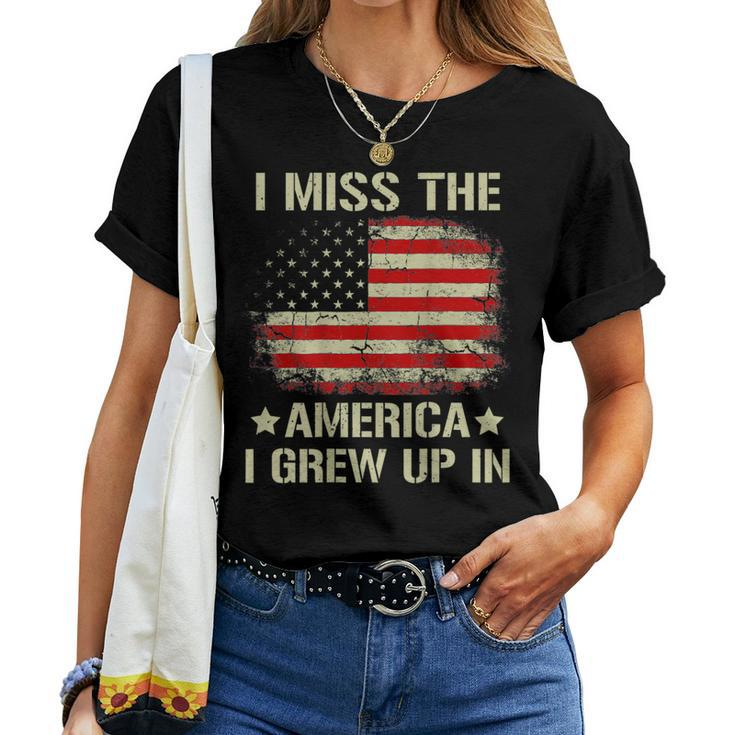 I Miss The America I Grew Up In Retro American Flag On Back Women T-shirt