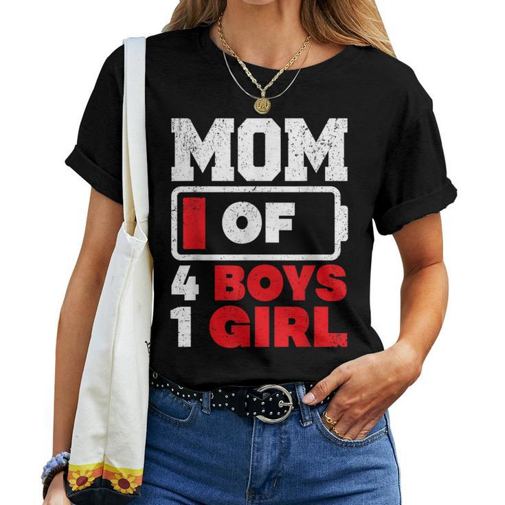 Mom Of 4 Boys And 1 Girl Battery Low Mother's Day Women T-shirt