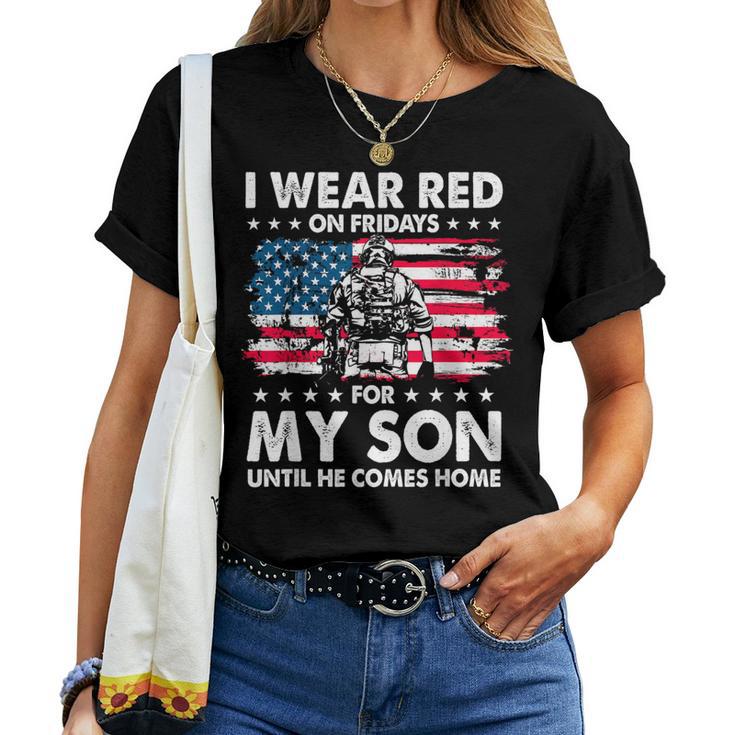 Mom Dad I Wear Red On Fridays For My Son American Flag Women T-shirt