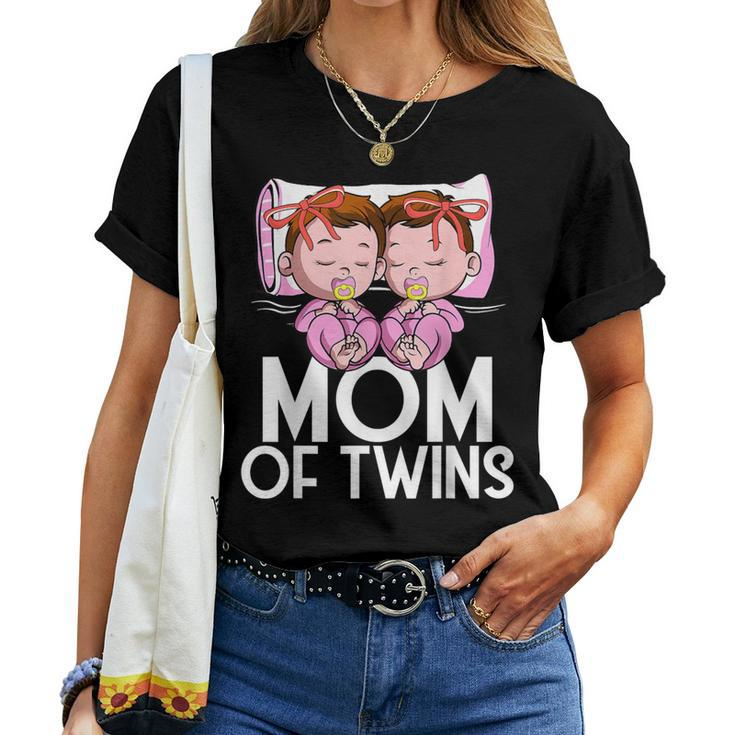 Mom Of Twins Girls Announcement Mother Of Twin Daughters Women T-shirt