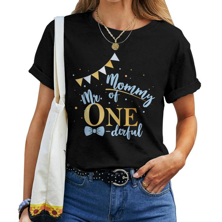 Mommy Of Mr One-Derful Party Blue-Gold Mom Boy 1St Birthday Women T-shirt