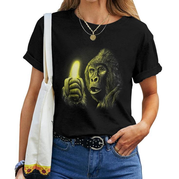Monkey With Shining Banana Surprised Gorilla Women T-shirt