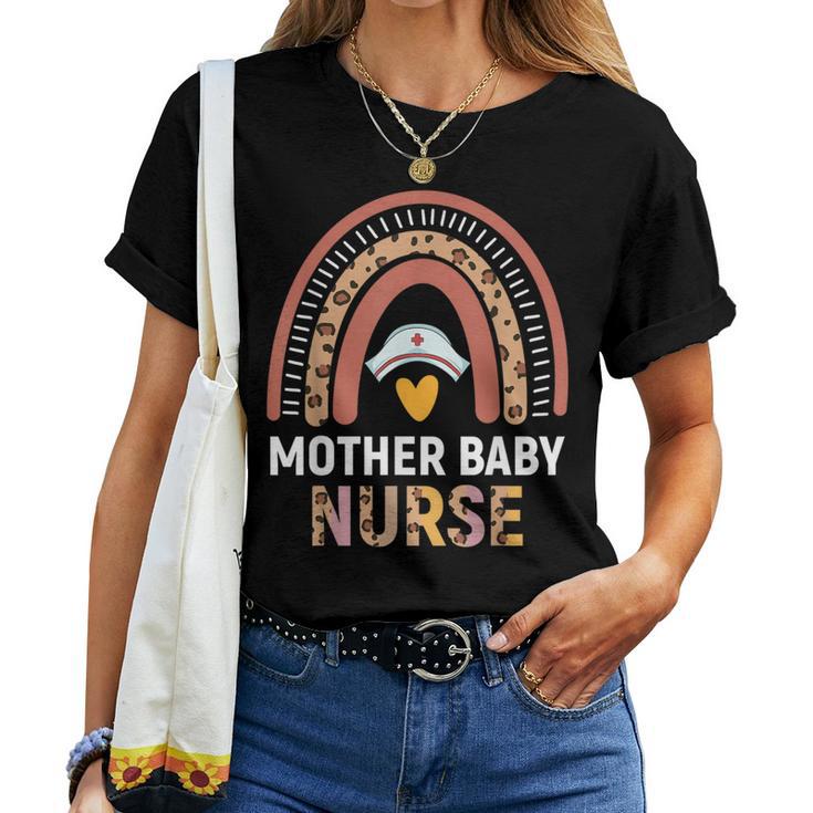 Mother Baby Nurse Leopard Rainbow Rn Registered Nurse Women T-shirt