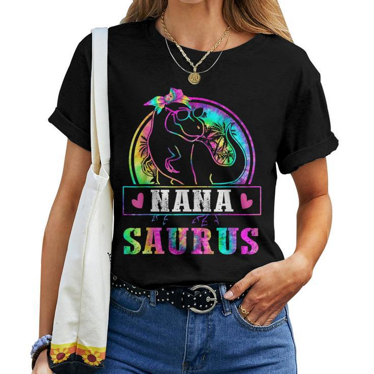 Nanasaurus Dinosaur Nana Saurus Family Matching Tie Dye Women T-shirt