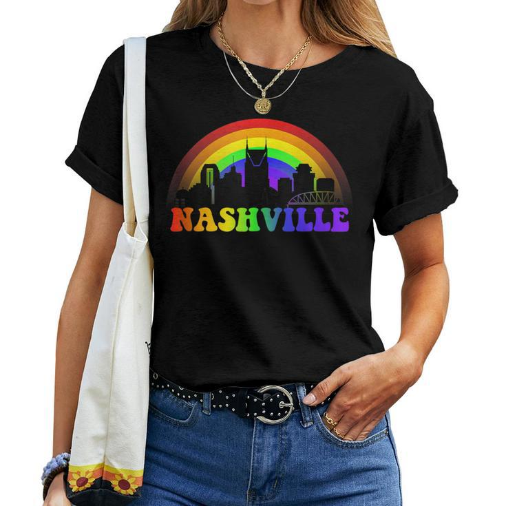 Nashville Pride Lgbtq Gay City Silhouette Rainbow Women T-shirt
