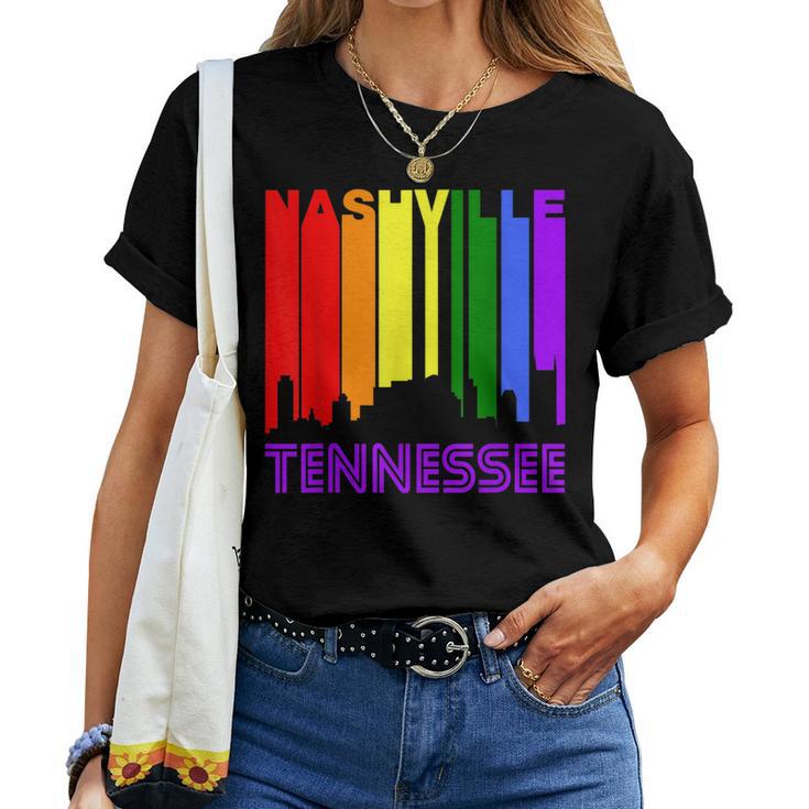 Nashville Tennessee Lgbtq Gay Pride Rainbow Skyline Women T-shirt