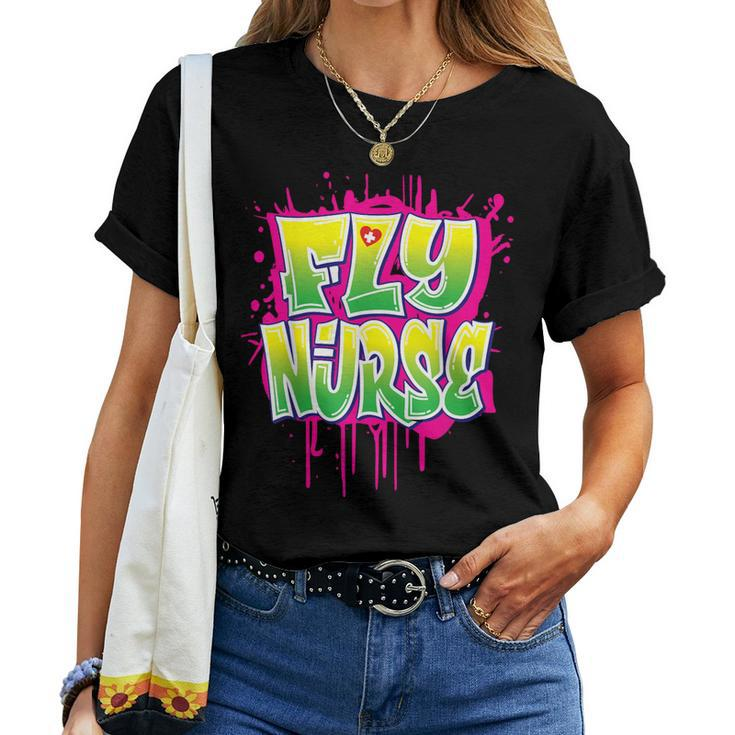 Nursing 80S 90S Hip Hop Fly Nurse Graffiti Style Women T-shirt