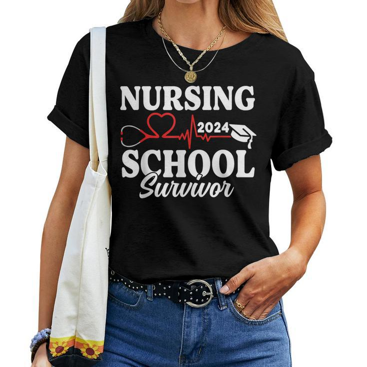 Nursing School Survivor 2024 Rn Er Graduation Nurse Grad Women T-shirt