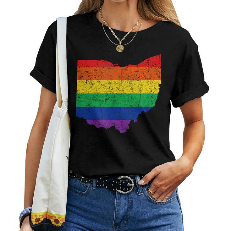 Ohio Map Gay Pride Rainbow Flag Lgbt Support Women T-shirt
