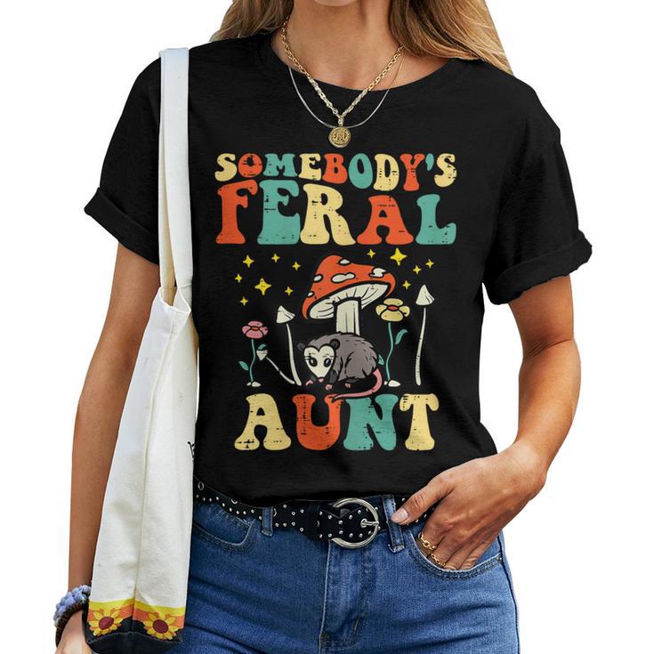 Opossum Somebodys Feral Aunt Groovy Possum Cottagecore Women Women T-shirt