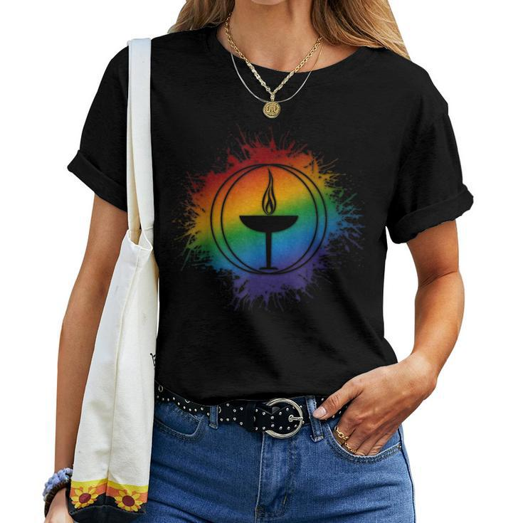 Paint Splatter Lgbtq Pride Rainbow Unitarian Universalism Women T-shirt