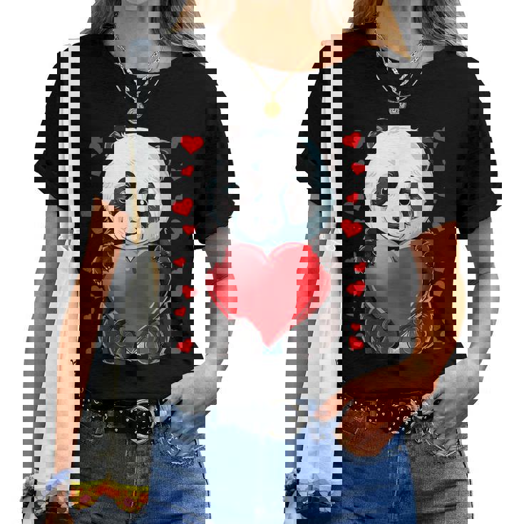 Panda Heart Día De Sanalentín Para Niños Niñas Es Hombres Amantes De Los Osos Camiseta de mujer