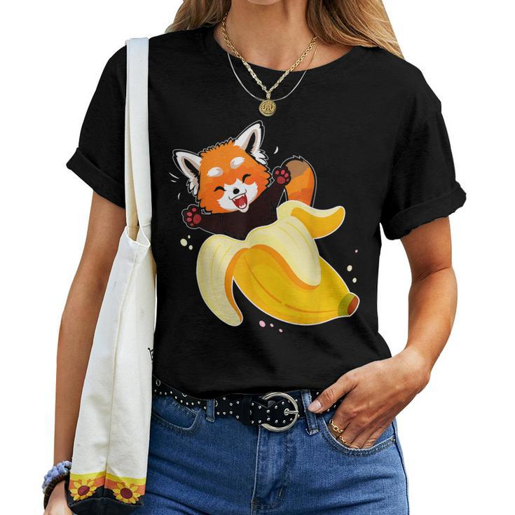 Panda Pajamas Red Panda In Banana Panda Bear Fruit Addicts Women T-shirt