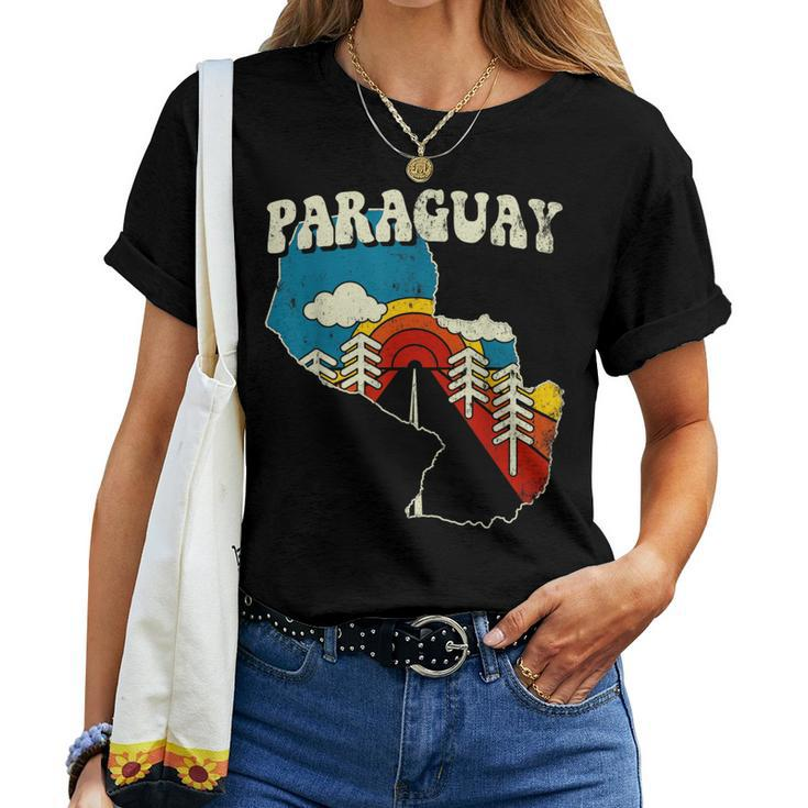 Paraguay Vintage Paraguayan Country Rainbow Retro 70S Map Women T-shirt