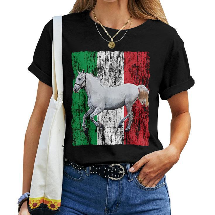 Patriotic Horse Italy Flag Distressed Italian White Horse Women T-shirt