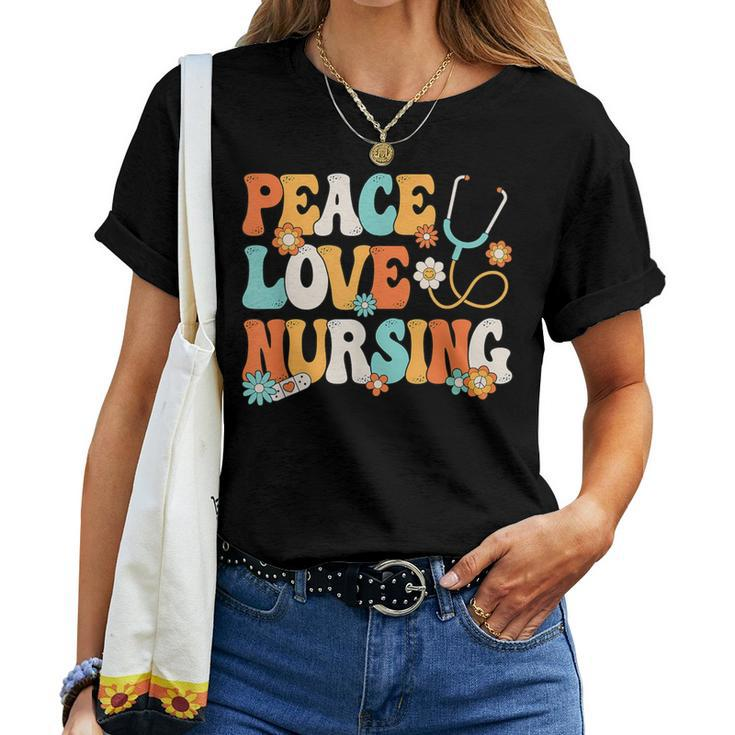 Peace Love Nursing Groovy Nurse Women T-shirt